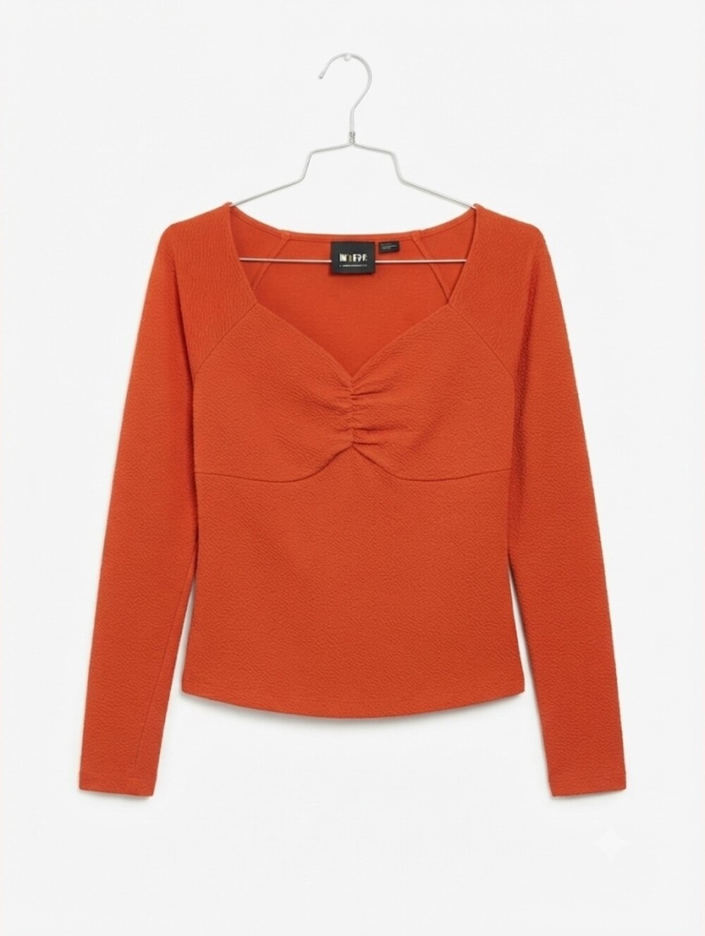 Anthropologie Maeve Vibrant Orange Long-Sleeve Ruched V-Neck Top Size XS